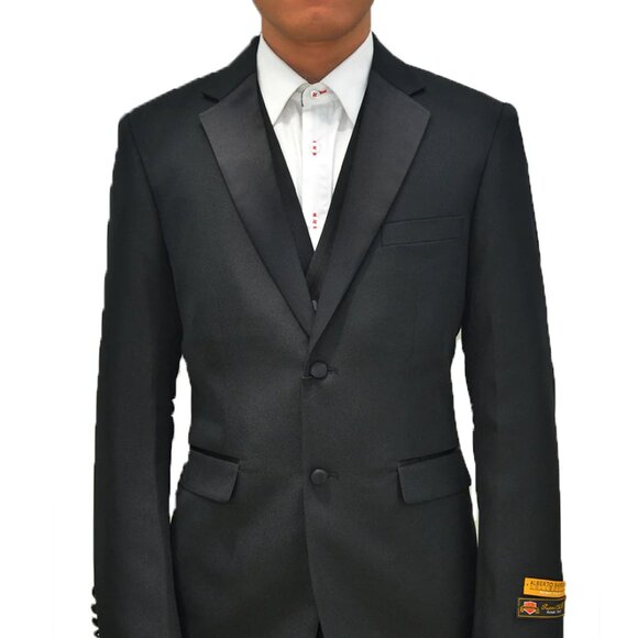 Mens 2 Button Notch Lapel Vested Tuxedo in Black - Picture 1 of 2
